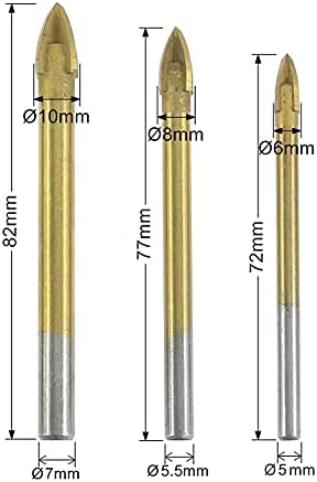 AGGKY 10 Piece Porcelain Tile Drill bits, Cross Cutting Edge Spear Head drill bits, Drilling 6mm Holes into Brick, Glass, Ceramic, Carbide Tipped Masonry Drilling Tool Titanium Coated, Round Shank