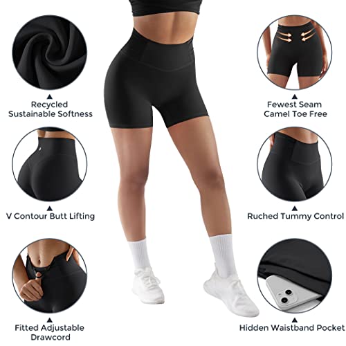 Suuksess Women No Front Seam Buttery Soft Workout Shorts Ruched High Waisted Tummy Control Gym Shorts (#1 Recycled Camo, M) #TOP3