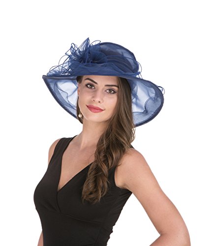 Haojing Kentucky Derby Hat Fascinator Party Church Hat for Women (HJH-Navy Blue Flower)