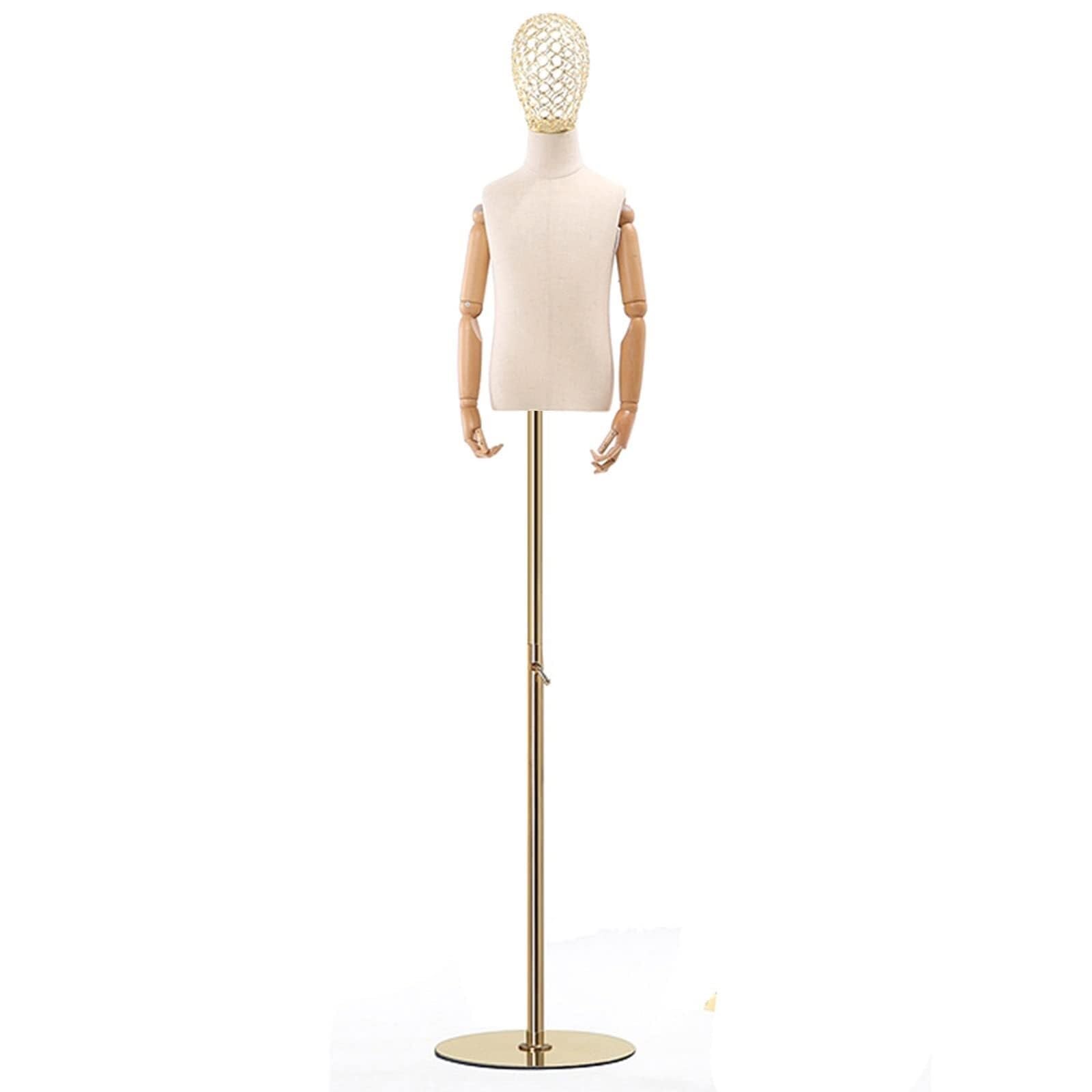 PPXCZZ White Kids Mannequin Torso for 2-8 Years Old, Adjustable Dress Form with Wooden Arms & Metal Base(Round Base,6 Years Old)