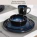 Romswi Dinnerware Set for 4, 16 pcs Stoneware Plates and Bowls Sets with Mugs, Chip & Scratch Resistant Dish Set, Handmade Reactive Glaze, Oven,Microwave and Dishwasher Safe, Dreamy Moonlight-Blue