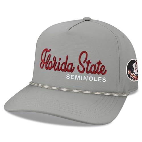 Legacy NCAA Officially Licensed Rope Hat, Florida State Seminoles, Lightweight Cap for Men & Women, Caddy Adjustable (Caddy), Grey/Grey White Rope, One Size Fits Most, Snapback Closure