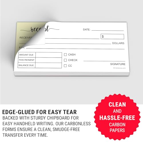 321done receipt book made in usa - 275x6 pocket size 2-part carbonless cute handheld duplicate copy order form for craft boutique business - 50 whiteyellow sets