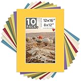 Mat Board Center, Pack of 10, 12x16 Mixed Color White Core Picture Mats for 8x12 Photos
