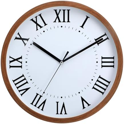 NUOVOImitation Wood Grain Frame Design Wall Clock, Roman Numerals, Simple and Easy to Read, Suitable for Quiet Wall Clocks in Living Rooms, Bedrooms, Offices, etc