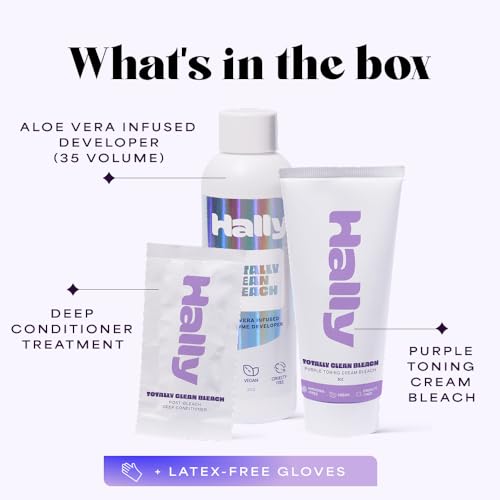 Hally Hair Totally Clean Bleach – Hair Lightener Kit with Purple Cream Bleach, 35 Volume Developer & Conditioner | Lifts Up to 8 Levels | Ammonia-Free, Vegan & Cruelty-Free | 4 fl oz