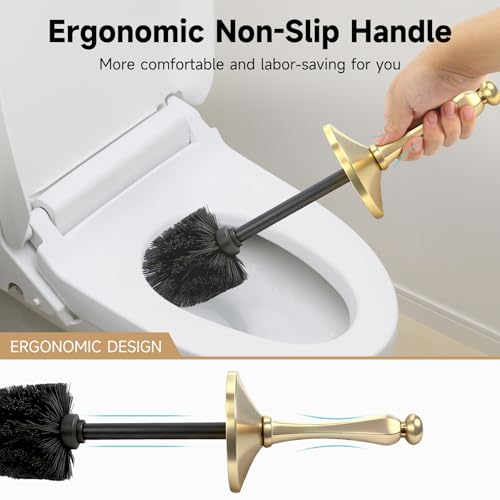 Image of Brushed Gold Toilet Brush and Holder,Extra Long Handled Toilet Brush for Bathroom,Stainless Steel Heavy Duty Toilet Bowl Brush,Deep Cleaning Modern Toilet Cleaner Brush -Space Saving, Covered Brush