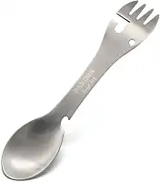 PSKOOK utensílio para acampamento de esportes de aço inoxidável com garfo para colher de faca abridor de lata 5 em 1 talheres multifuncionais