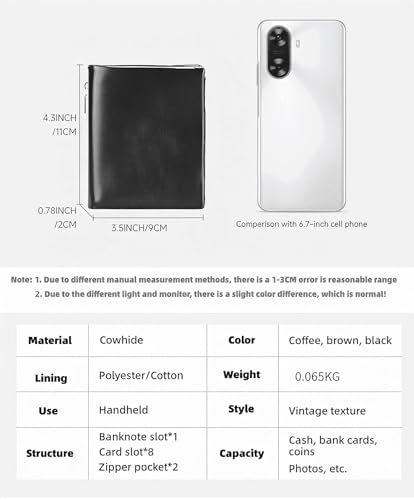 RFID Blocking Leather Wallet for Men – Slim Vintage Bifold Wallet with 8 Card Slots, Coin Pocket, Top Grain Cowhide Leather, Handmade Full Grain Leather Wallet (Black)2