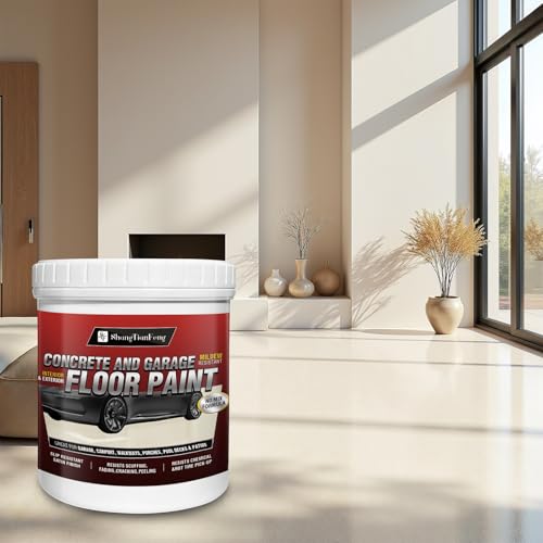 Floor paint, oil-based epoxy waterproof coating, non-mixed satin paint, suitable for garages, concrete, interior walls, household floors,Off-white, 1 gallon /3.79KG,160-200sq.ft
