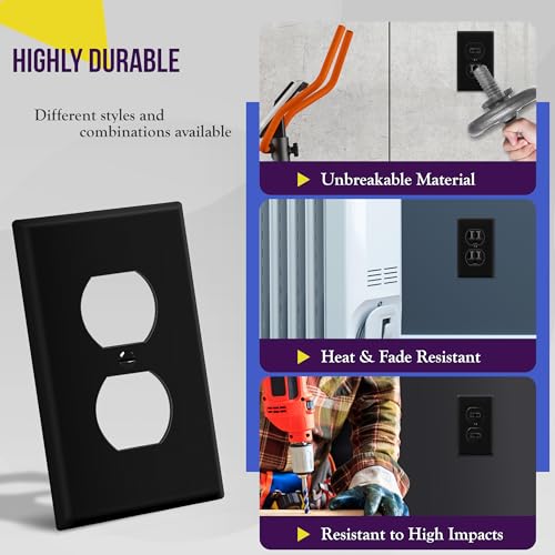 Image of ENERLITES Duplex Receptacle Outlet Wall Plate, Size 1-Gang 4.50 inch x 2.76 inch, Unbreakable Polycarbonate Thermoplastic, UL Listed, 8821-BK-5PCS, Black (5 Pack)