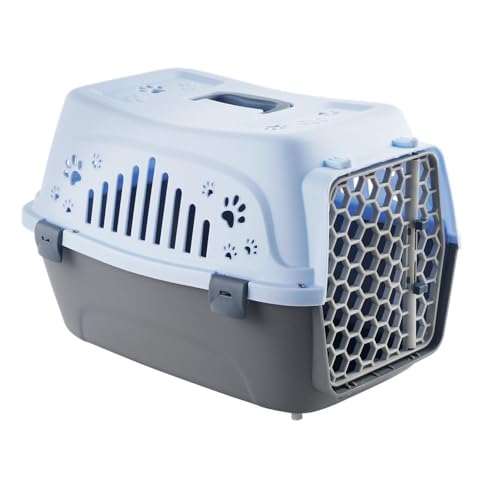 OXIZER 防災対応 耐衝撃ハードペットキャリー(小型犬・猫兼用), プラスチック製軽量ボディ, 通気性窓&3点ロック, アクアブルー, 旅行/散歩/避難用, キャスター付き移動可能, おしゃれなペットハウス (ブルー)