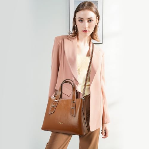 Image of LAORENTOU Women Crossbody Handbags Genuine Leather Satchel Handbags for Women Top-handle Shoulder Tote Purses
