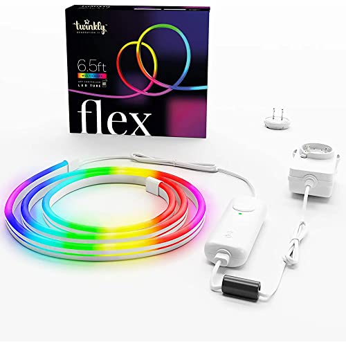 Image of Twinkly Flex - App-Controlled Flexible Light Tube with RGB (16 Million Colors) LEDs. 6.5 feet. White Wire. Indoor Smart Home Decoration Light (2 Pack)