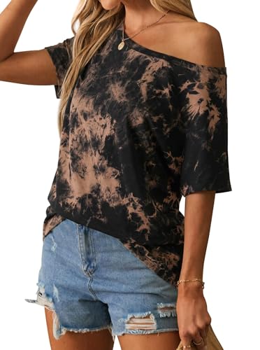 Image of Hilinker Womens Sexy Off The Shoulder Tops Short Batwing Sleeve T Shirt Oversized Casual Tee