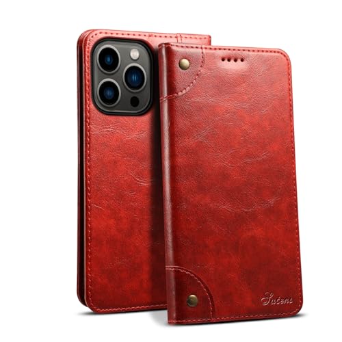 Étui pour iPhone 16 rouge à rabat avec rangements cartes pour sorties et voyages