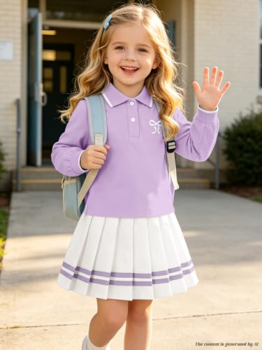 Image of Betusline Girls Skirt Set Long Sleeve Polo & Pleated Skirt, 4-14Y