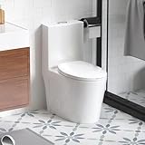 Elongated One Piece Toilet with Comfort Chair Seat ADA Height 17.3' Modern Toilet for Bathroom, Dual Flush 0.8/1.6 GPF and MAP 1000g, 12' Rough-In, Soft Closing Seat, Glossy White