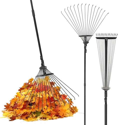 Pelle & Sol Garden Rake - 38-63 Inch Adjustable Lawn Rake for Gardening, Grass w/ 25 Tines for Yard Clean Up - Garden Rakes for Leaves, Lawn Leveller, Yard Clean Up Tool - Black