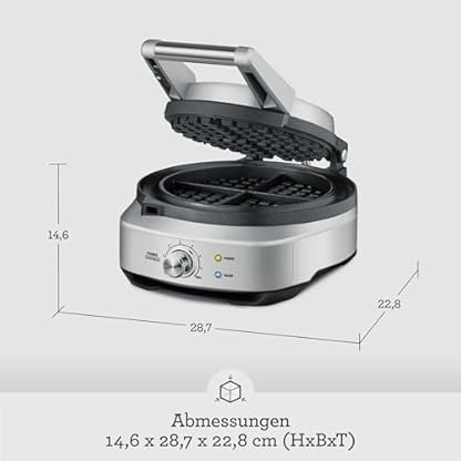 Sage - The No-Mess Waffle - Klassisches Waffeleisen mit Antihaftbeschichtung, 7 Bräunungseinstellungen und Teig-Auffangrinne - 900 W Leistung und Einfache Reinigung - Gebürsteter Edelstahl – Bild 7