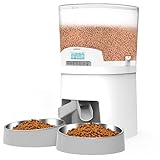 WellToBe 7L Automatic Cat Feeder for Two Animals,Pet Feeder Dog Food Dispenser Transparent Hopper Includes Double Bowls for Cats&Large Dogs,up to 6 Meals with Portion Control,Voice Recorder,Dual Power
