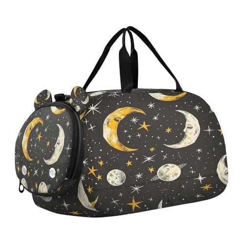 YETTASBIN Sport Travel Duffel Bag for Girls Boys, Star Moon Large Waterproof Weekender Overnight Bag, Detachable Shoulder Strap Gym Bag with Shoe Compartment & Wet Pocket