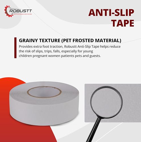 Image of Robustt Anti Skid /AntiSlip Tape 5 Meter 25MM (Pack of 5) Fall Resistant with PET Material and Solvent Acrylic Adhesive Tape for Slippery Floors, Staircase, Ramps, Indoor, Outdoor Use - White