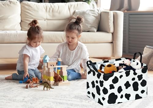 Image of Kid Storage Basket Gift Shelf Basket Toy Storage Bin, Nursery Basket Organizer Box for Children Room Deco With Handles (Cow pattern)