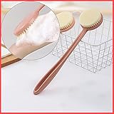 wolpin 1 Pc Bath Brush Back Scrubber with Soft Brightening Bristles Long Handle Bathing, Spa Body Massage Pink