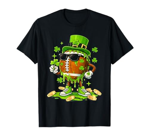 Boy Football St Patricks Day Drip Ice Cream Shamrock Men Kid T-Shirt