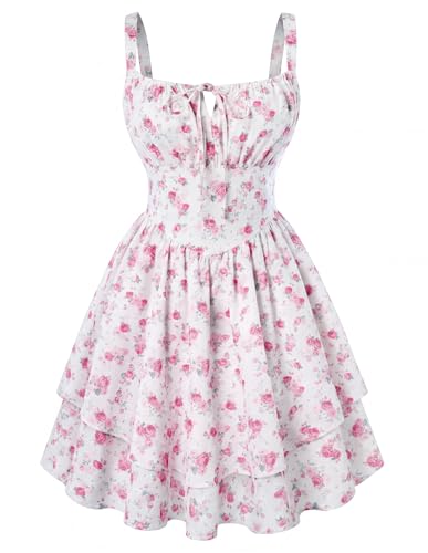 Image of Scarlet Darkness Floral Mini Corset Dress for Women Teen 2026 Summer Spring Flowy A-Line Sundress with Pockets