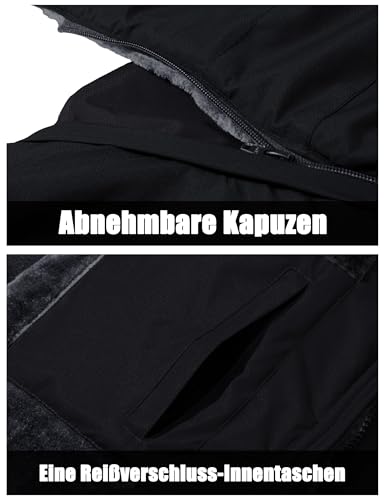 MAGCOMSEN Arbeitsjacke Herren Warm Gefüttert Ski Jacke Übergangsjacke Verdickt Winterjacke Männer Atmungsaktiv Jagdjacke Wasserdicht Dicke Thermo mit Stehkragen Schwarz L