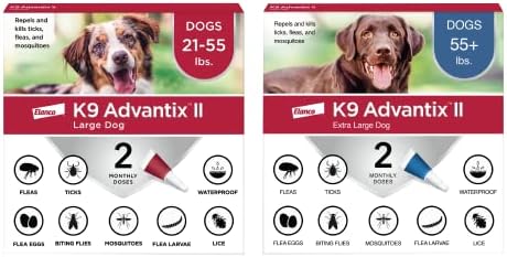 K9 Advantix II XL Dog Over 55 lbs & K9 Advantix II Large Dog 21-55 lbs Vet-Recommended Flea, Tick & Mosquito Treatment & Prevention | 2-Mo Supply Each