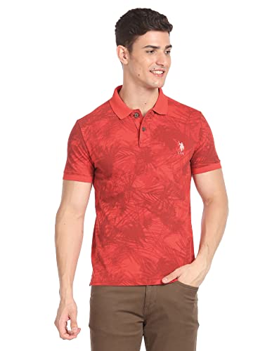 Image of U.S. Polo ASSN. Printed Slim Fit Polo T Shirts for Men - 100% Cotton, Half Sleeves Mens Tshirt