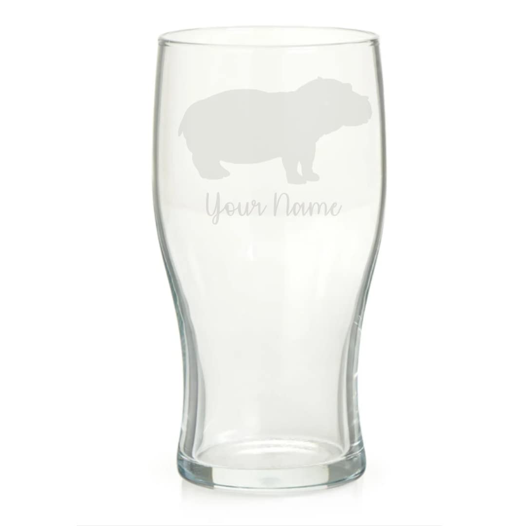 Personalised Hippo Engraved Pint Glass, Hippo Gift, Gift for Women, Gift for Men