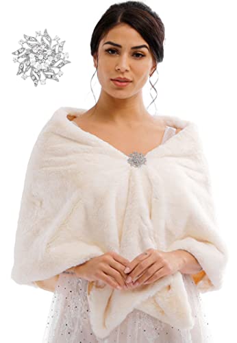 Women's Faux Fur Shawl Weddings Fur Stole Bride Winter Faux Wrap for Bridal