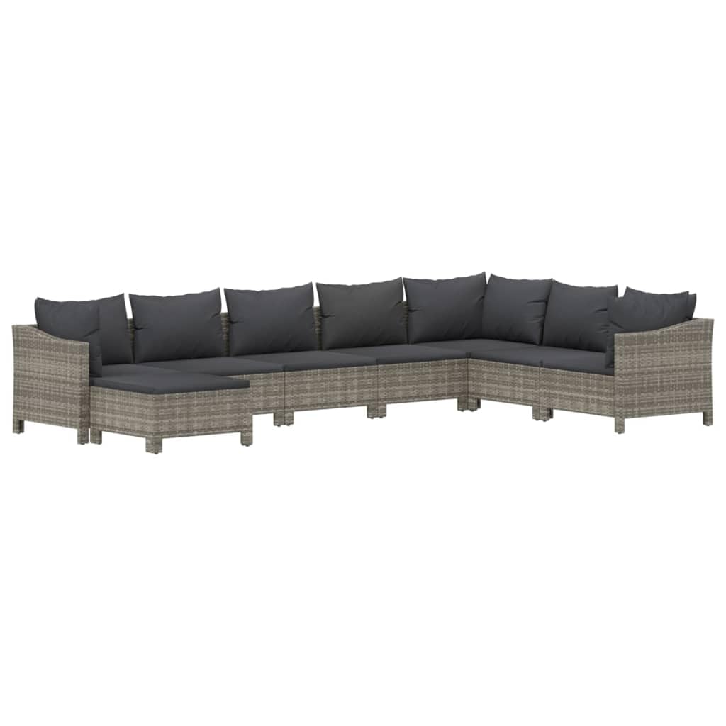 Set Divani da Giardino 8 Pezzi con Cuscini in Polyrattan Grigio