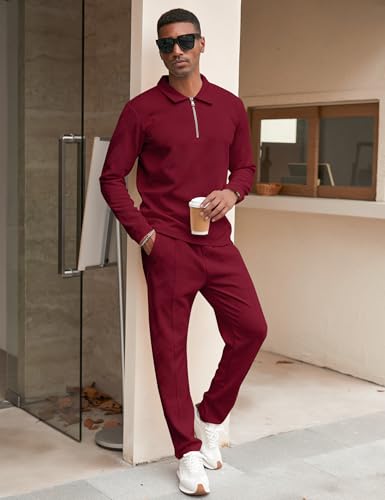 Babioboa Men's Polo sweatsuit Sets 1/4 Zip Fashion Casual Tracksuits jogging long Sleeve Polo Suit for Men 2 Piece Set2