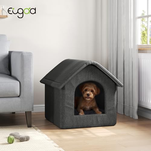 EUGAD Große Hundehöhle, Haustierhaus mit Plüschkissen, Hundehaus Hundehütte Outdoor Große Hunde 60x55x60cm, Katzenhaus für Draußen Winterfest Wasserfest Wetterfester für Streuner Haustiere