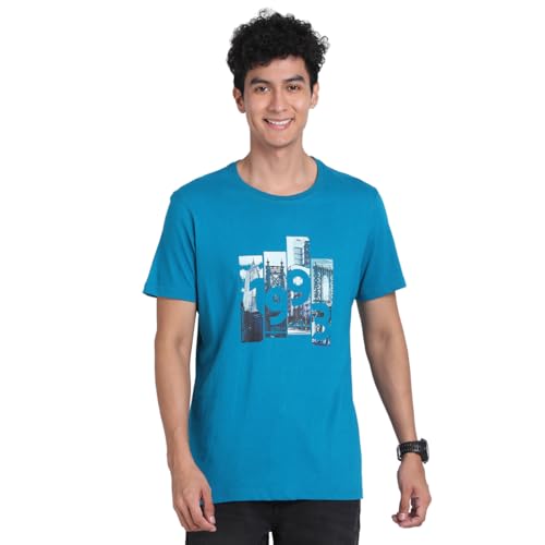 T-shirt bleu sarcelle homme col rond en coton doux et coupe ajustée moderne