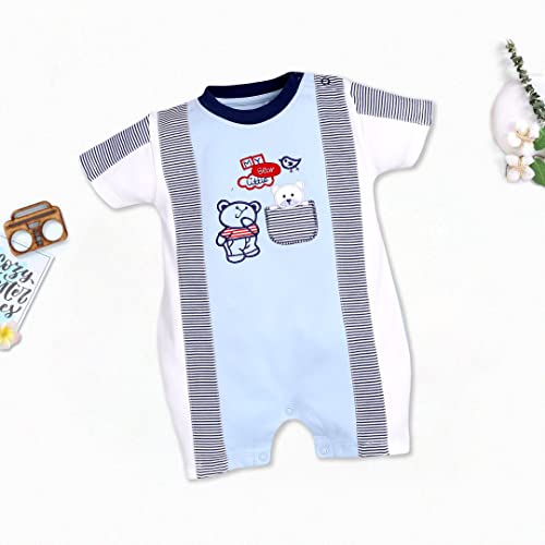 Image of BABY GO Baby Boys & Baby Girls Cotton Romper | Half Sleeve Polo Collar Jumpsuit | Newborn Infant Summer Outfit with Button Closure | Soft Breathable Playsuit | Stylish Print One Piece Dress