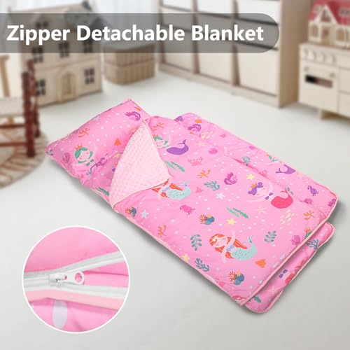 Image of Primlect Toddler Nap Mat Extra Large Thickened 55''x35'', Soft Sleeping Bag with Detachable Minky Blanket and Pillow, Portable for Daycare, Preschool, Kindergarten, Travel, Boys and Girls