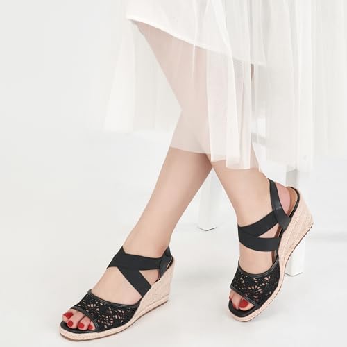 FUDYNMALC Sandals for Women Wedge Heels: Summer Dressy Platform Espadrilles Wedges - Comfortable Square Open Toe Wedding Shoes 20254