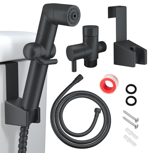 Image of JONKEAN Black Handheld Toilet Bidet Sprayer for Cleaning | Jet Spray Water Pressure Control, Bidet Attachment for Baby, Feminine & Pet Wash, Muslim with Hose, Leak-Free Design