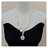 UTHTY Collana con ciondoli Collana girocolli di Perle d'Acqua Dolce Bianche coltivate Naturali Collana con Pendente di Perle Mabe Regali per Le Signore