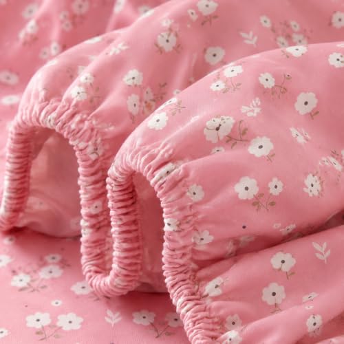 Image of VAS COLLECTIONS 240 TC Premium Double Bed Fitted Bedsheet, Soft Comfortable Stretchable Mattress Sheet with Elastic Fitted Corners, Durable Easy Care, 72 x 72 + 10 Inches (183x183+25 cm) - Rose Pink