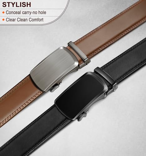 BULLIANT Men Belts 2 Pack,Ratchet Sliding Belt Adjustable For Gift Mens Dress Casual 1 3/8",Cut for Fit2