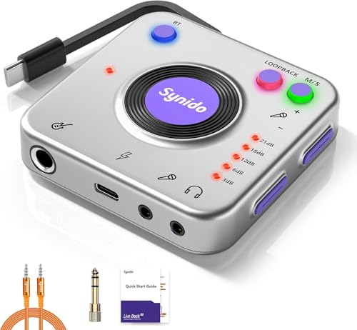 Synido �|�[�^�u���E�M�^�[�E�I�[�f�B�I�C���^�[�t�F�[�X ? 24bit/96kHz�Ή� USB-C�ڑ��I�[�f�B�I�A�_�v�^�[�i�y��E�w�b�h�z���[�q���ځj ? ���C�u�z�M�EDJ�Z�b�g�^���p ? iPhone/iPad/Android/Mac/PC�Ή� (