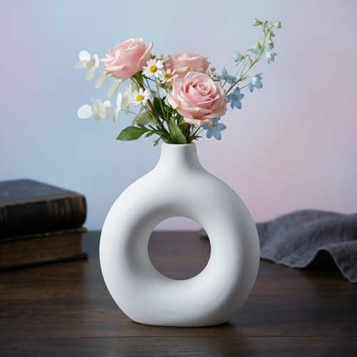 Image of Purezento Nordic Donut Circular Flower Vase 6 Inch - Pack of 1 | DecorativeVase | Vases for Modern Home Decor, Living Room, Office Decor Ideas