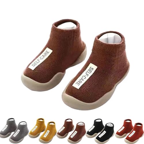 Tiny Explorings Sock Shoes,Baby Walking Shoes,Toddler Non-Slip Breathable Warm Elastic Shoes for Baby Boy Girl 6-24 Months (6-12 Months Infant,Brown)